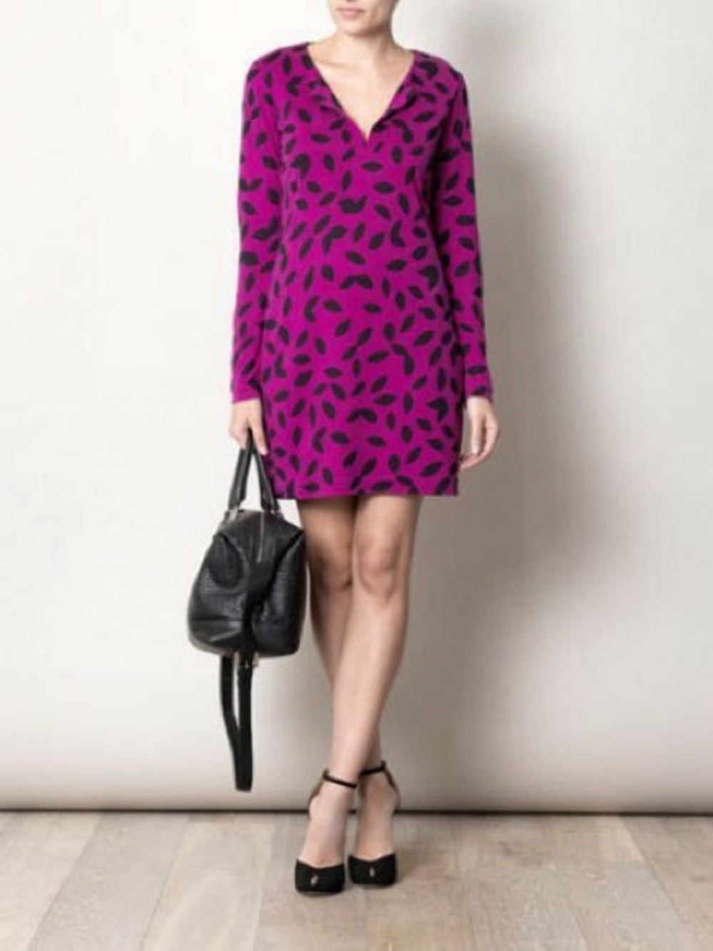 DVF Silk Dress Magenta Long-Sleeve Shift Dress Size 2
